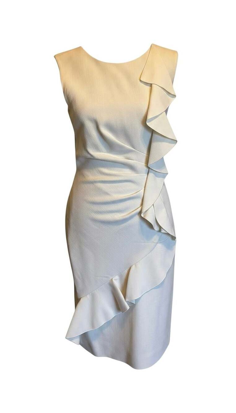 Emilio Pucci Ivory Virgin Wool Sleeveless Ruffle Sheath Dress Size US 6